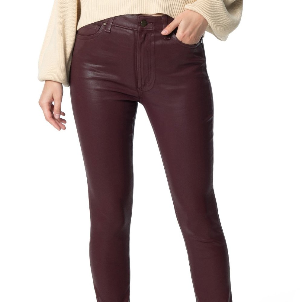 JOE'S JEANS THE CHARLIE HIGH RISE SKINNY ANKLE Faux Leather Raw Hem Jean…